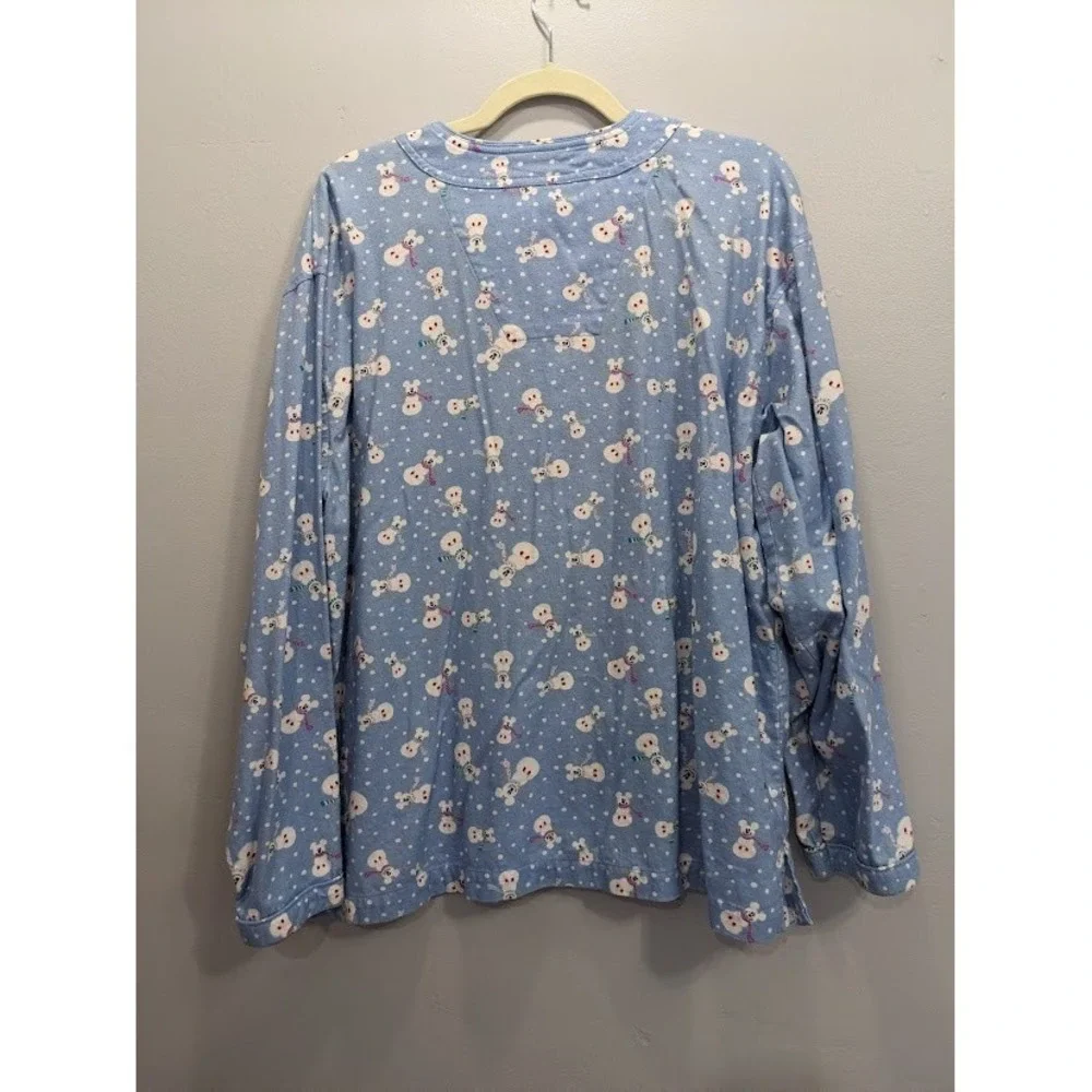 Disney Store Flannel Pajama Set Novelty Print Snowman Mickey Blue Women L/XL - Picture 4 of 16